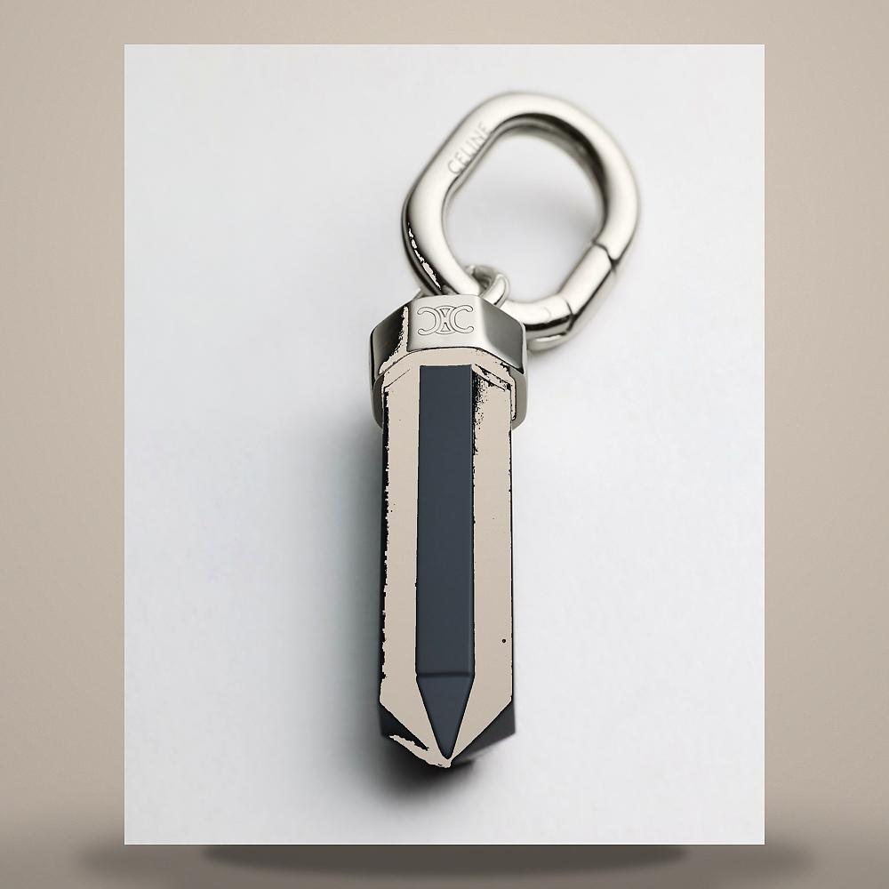 CELINE Black Onyx Stone Rhodium-Finish Brass Keyring B10GG4W86 36BL