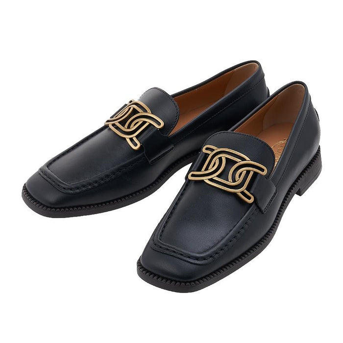 Tods Chain Detail Slip-On Loafers Black Leather