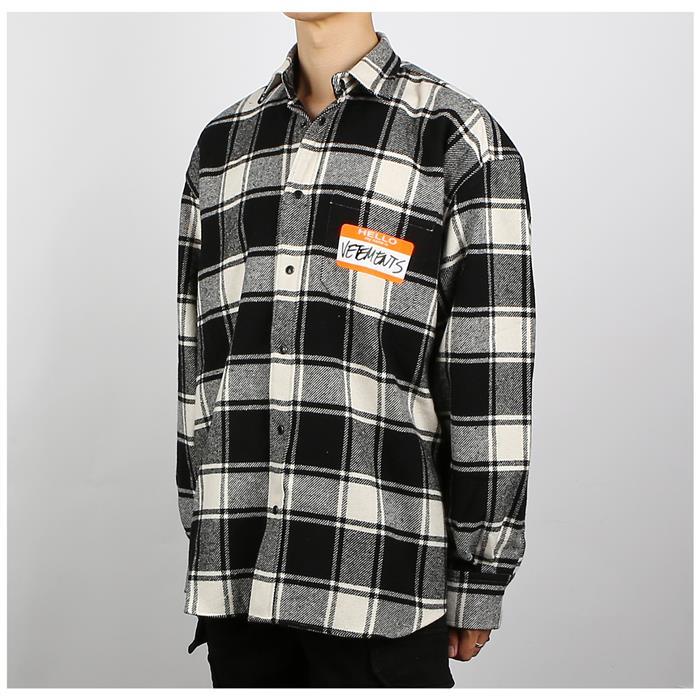 Vetements White Check Name Tag Long Sleeve Shirt