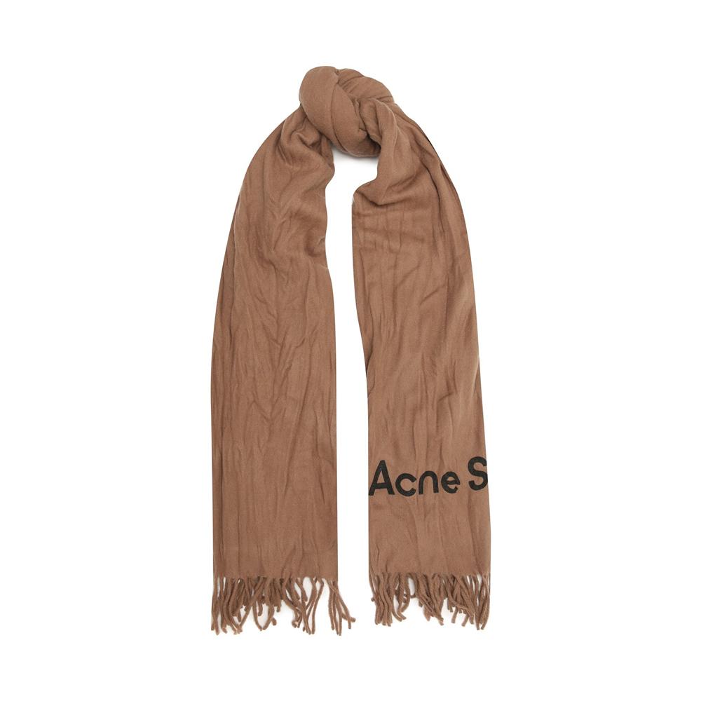 Acne Studios 15th Anniversary Logo Crinkled Wool Scarf Caramel Brown