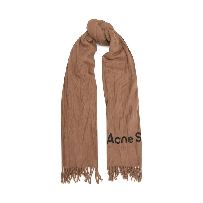 Acne Studios 15th Anniversary Logo Crinkled Wool Scarf Caramel Brown
