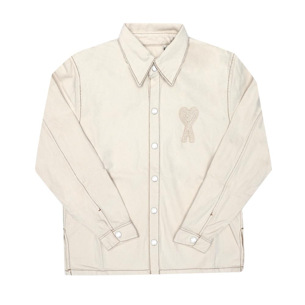 AMI Tonal Crochet Heart Logo Topstitch Long-Sleeve Men's Shirt