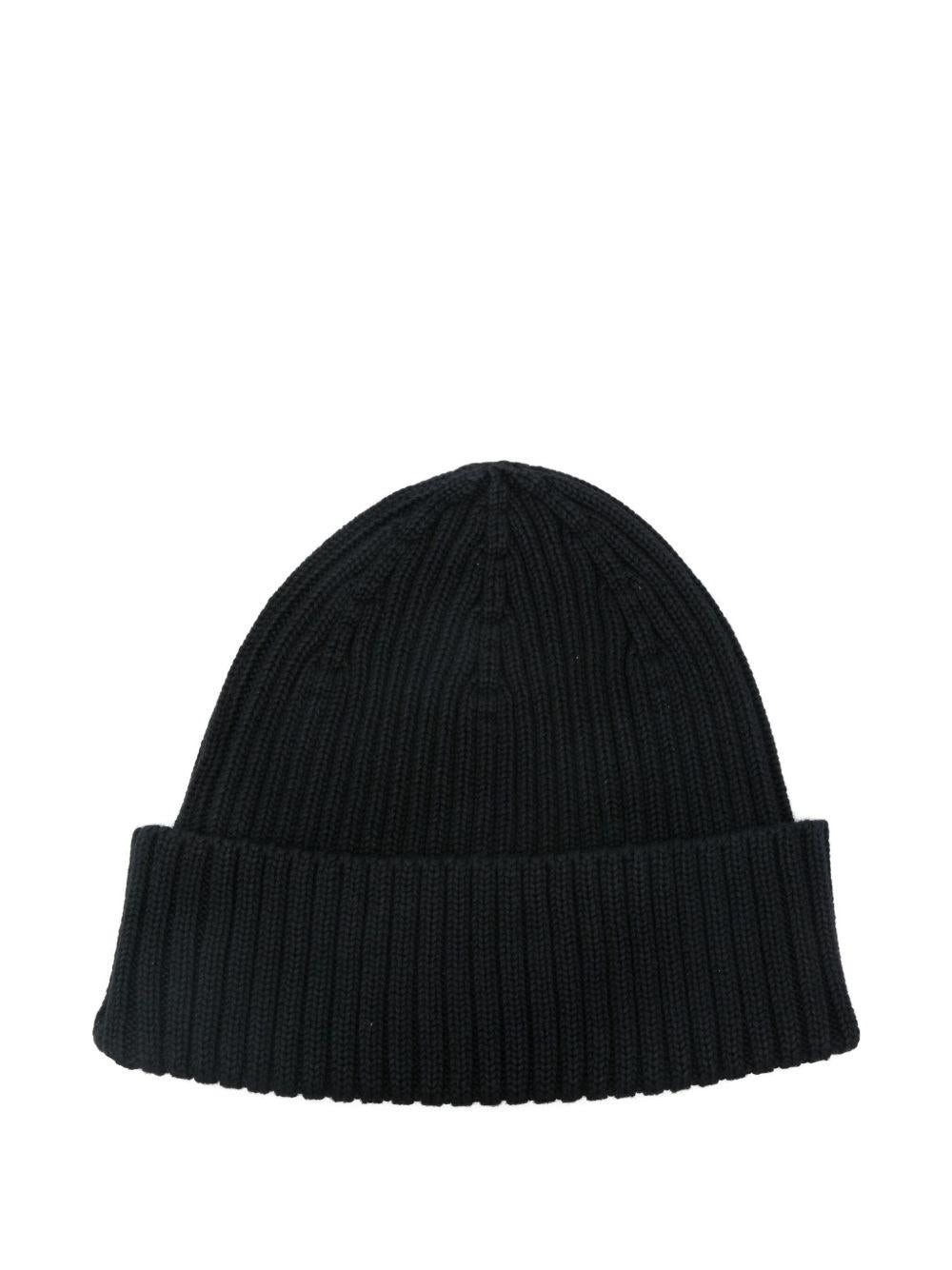 Maison Kitsune Rib Knit Beanie Hat Black Wool Men’s