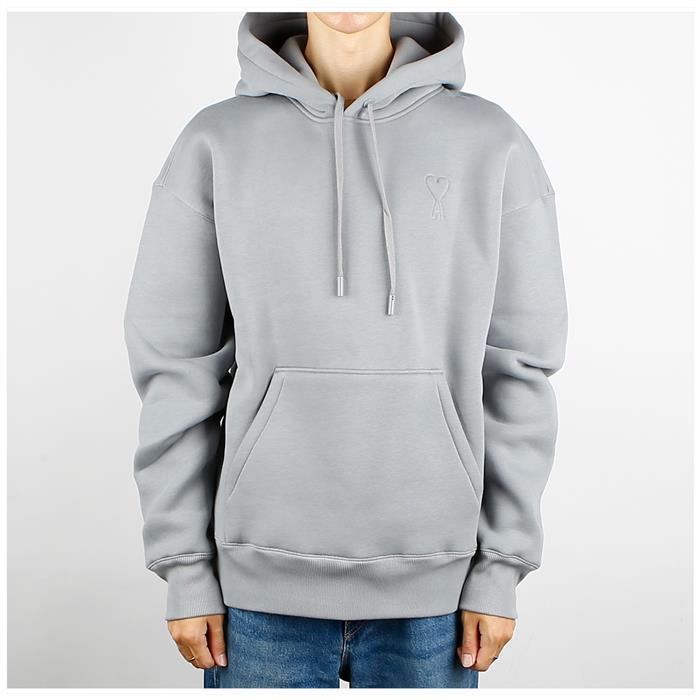 AMI Embossed Heart Logo Hoodie Sweatshirt for Men Navy Cotton