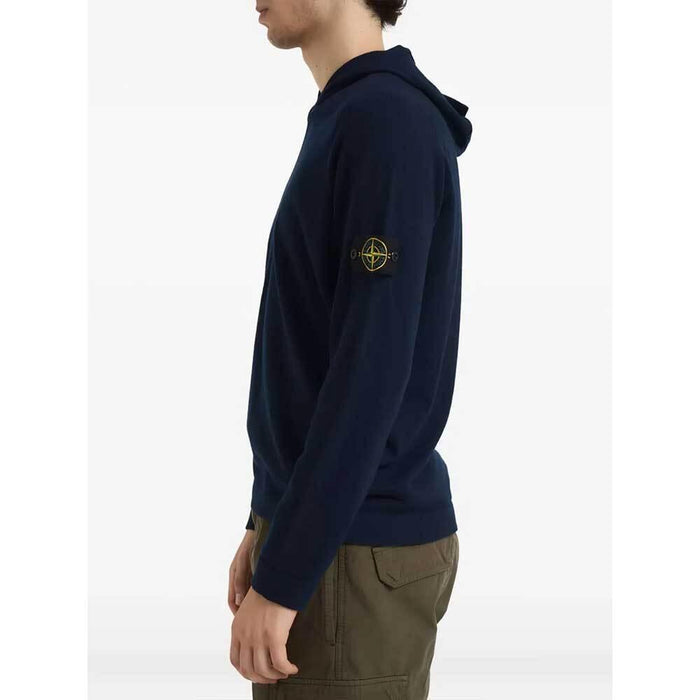 STONE ISLAND Navy RWS Wool Hooded Knit Sweater for Men