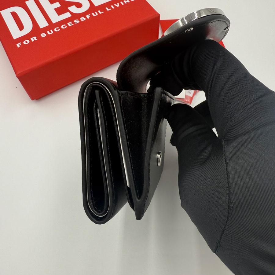 DIESEL 1DR Trifold Coin XS Leather Wallet Black Card Holder