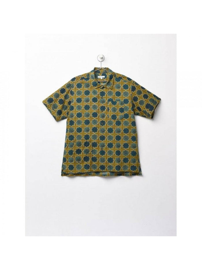 Engineered Garments Olive Cotton Cross Batik Camp Shirt MP021 SW005