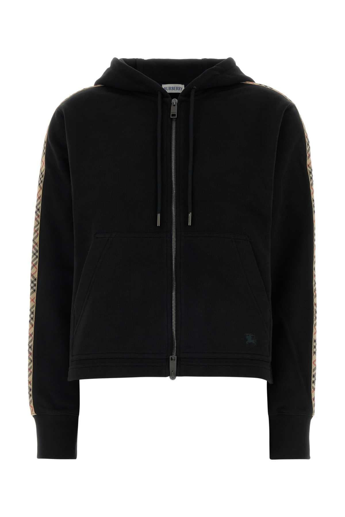 BURBERRY Black Zip-Up Hoodie Women’s Cotton Top