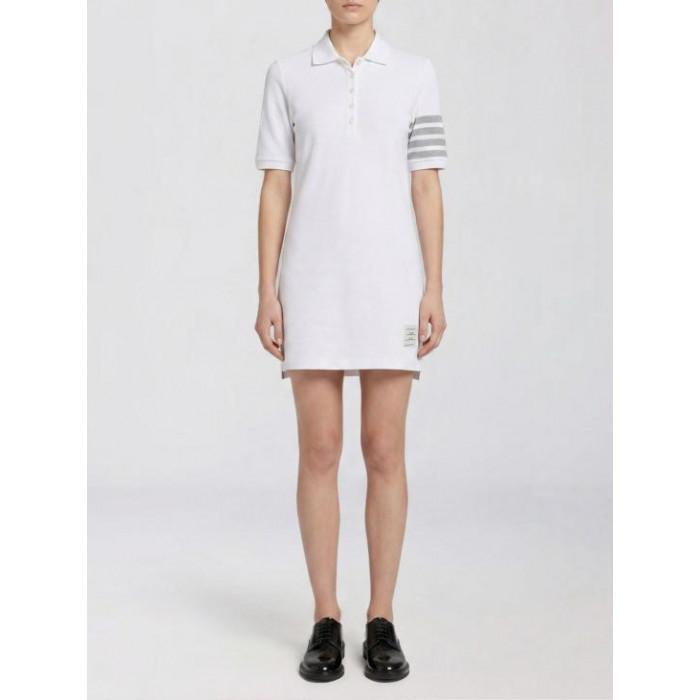 THOM BROWNE 4-Bar Textured Pique Polo Midi Dress