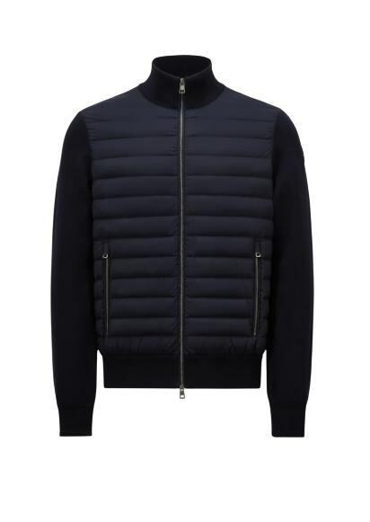 Moncler Crepe Cotton Padded Zip-Up Cardigan Jacket Navy