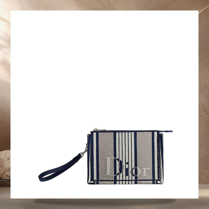 DIOR Gray Blue Oblique Sun Stripe Jacquard A5 Triangle Pouch 2DBCA629TSSH014