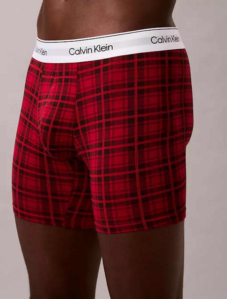 Calvin Klein Men’s Long Trunks Holiday Limited Edition Red Check Cotton