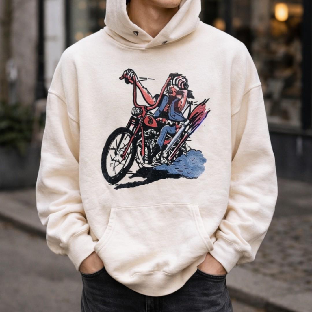 Wild Donkey Ivory FC Chopper Graphic Pullover Hoodie for Men