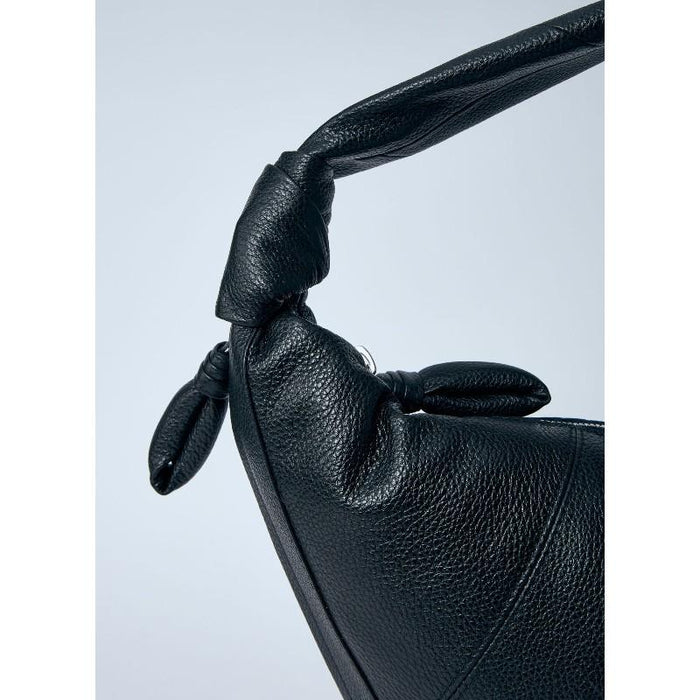 Lemaire Fortune Grain Leather Croissant Shoulder Bag Black