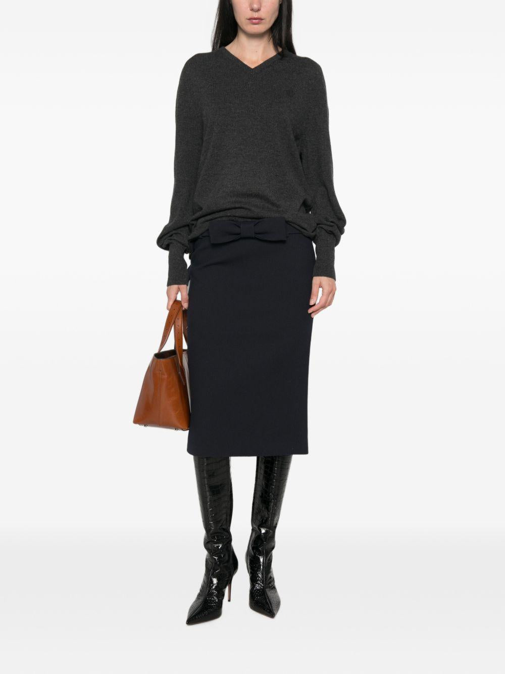 GUCCI V-Neck Knit Sweater Women’s Black Wool