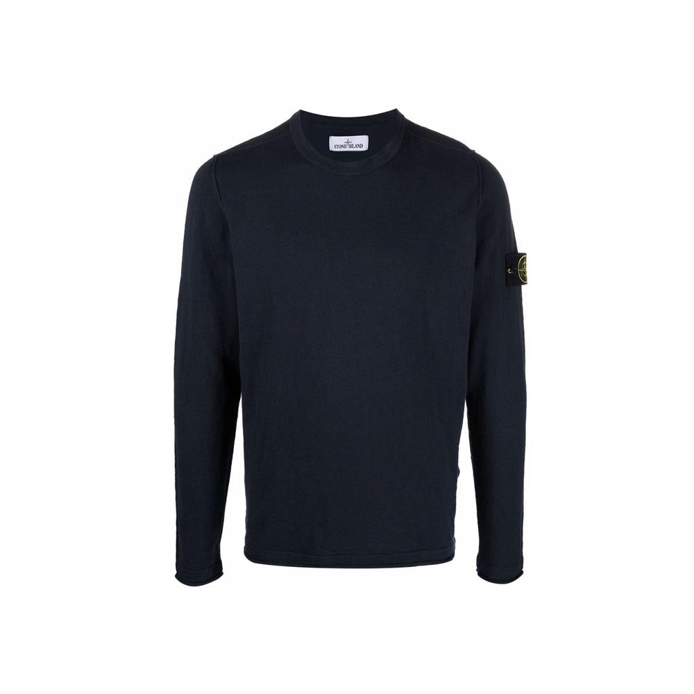 STONE ISLAND Navy Round Neck Knit Sweater with Patch 7615502B0 V0020