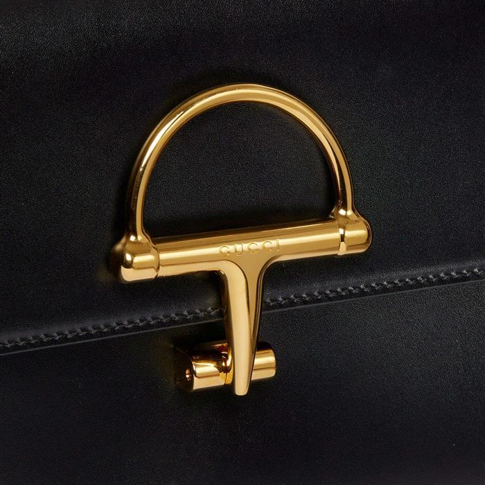 GUCCI Siena Medium Top Handle Shoulder Bag Black Leather