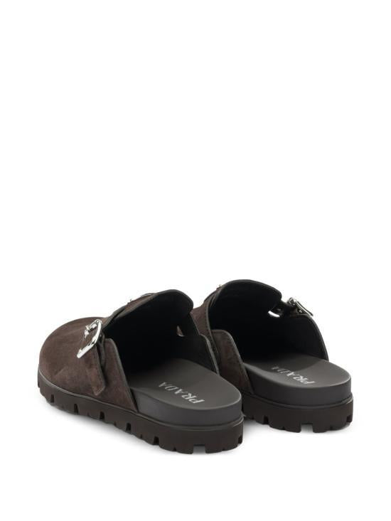 PRADA Dark Brown Suede Mule Sandals