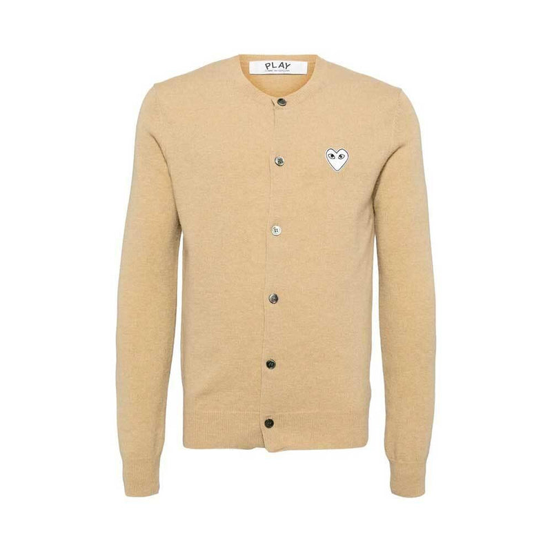 Comme des Garcons Beige White Heart Unisex Knit Cardigan