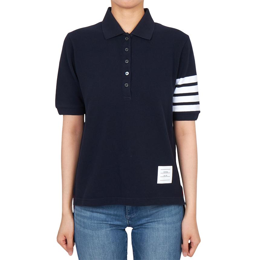THOM BROWNE Women’s Polo Short Sleeve T-Shirt Navy Cotton
