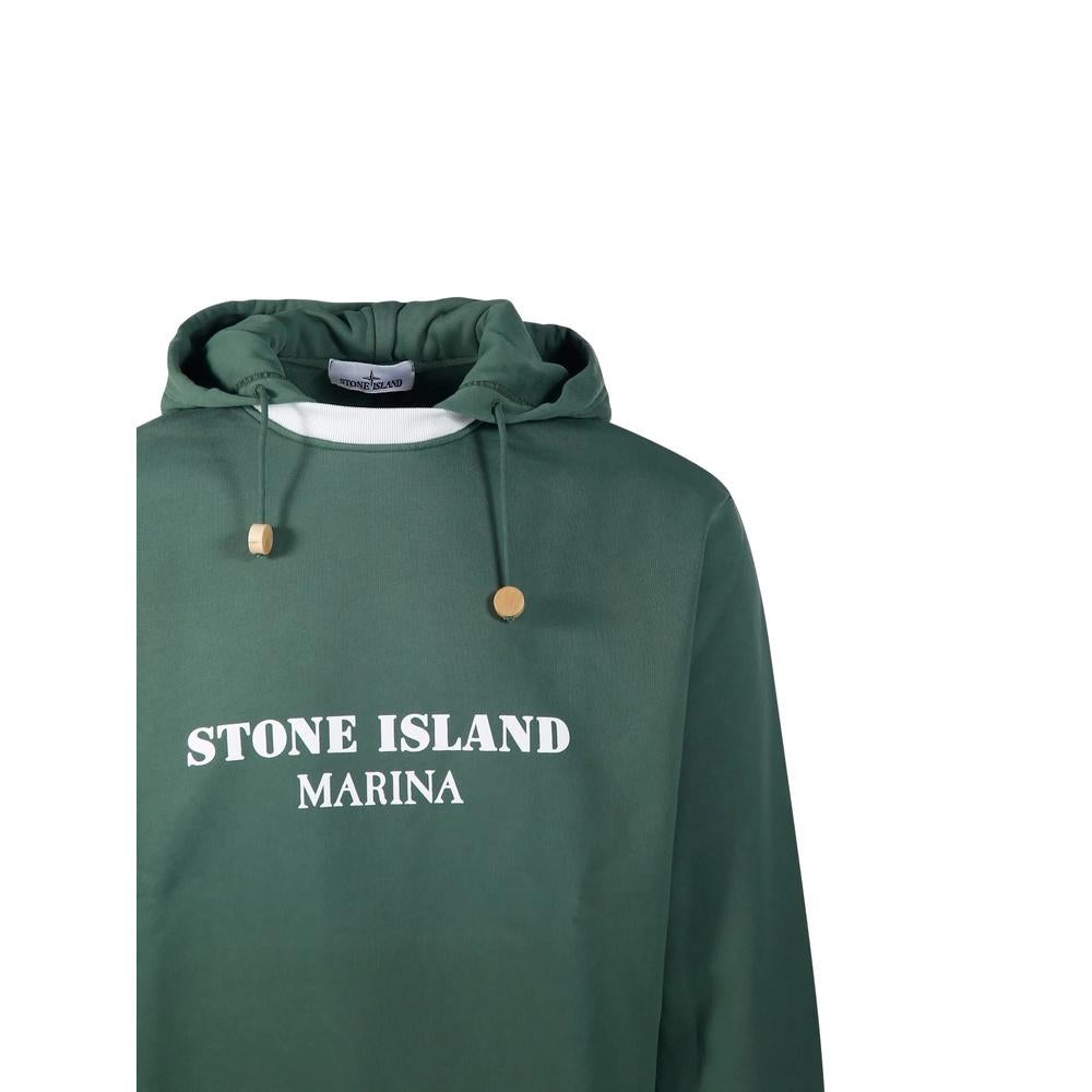 STONE ISLAND Logo Print Pullover Hoodie Sweatshirt for Men Navy Cotton