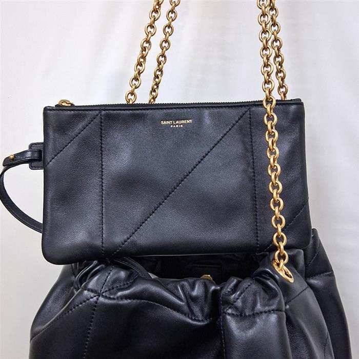 Saint Laurent Jamie Lambskin Puffer Chain Shoulder Bag Large Black