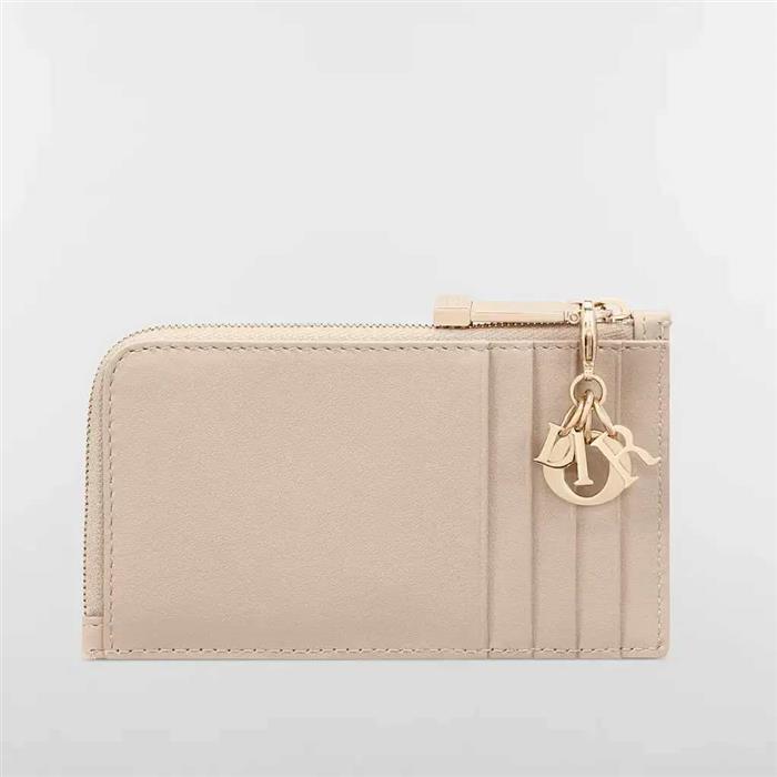 DIOR Lady Cosmos Zip Card Holder Wallet Navy Leather