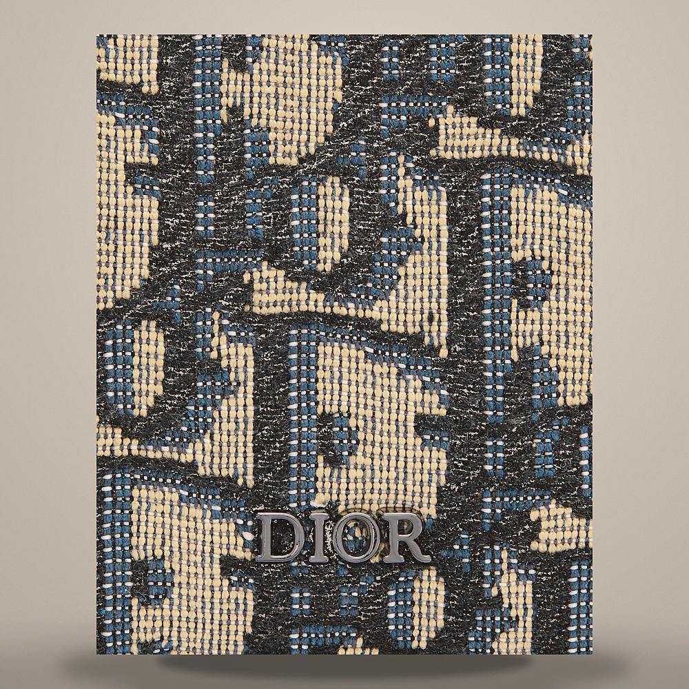 DIOR Beige Black Oblique Jacquard Zipper Coin Card Wallet