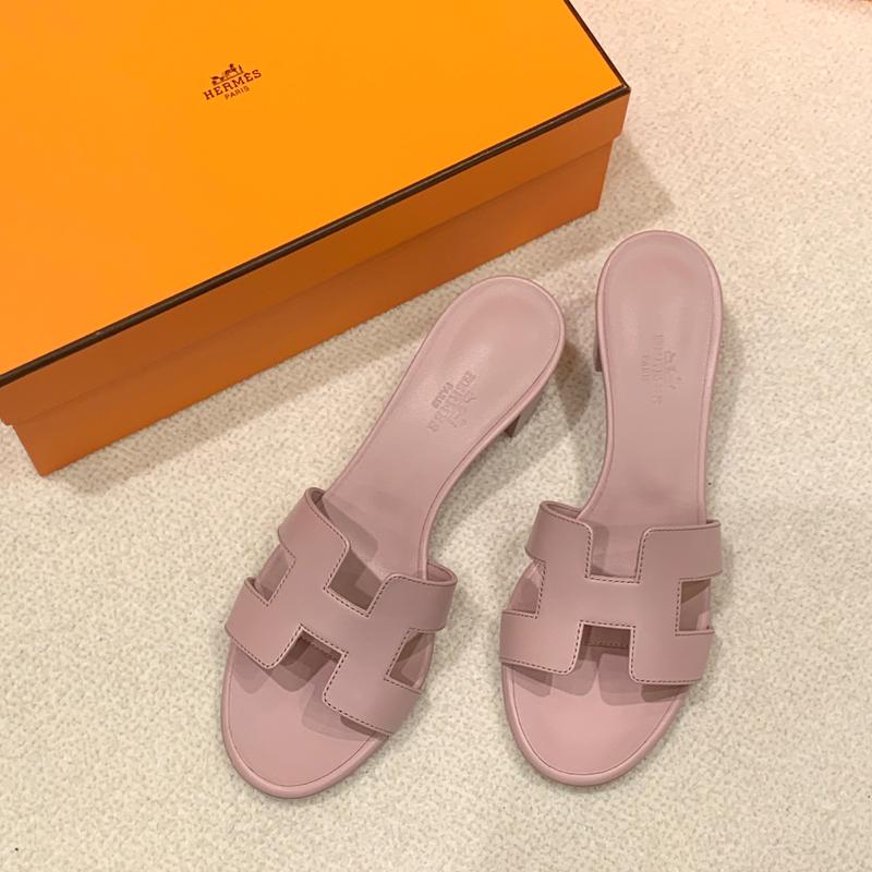 HERMES Rose Pink Calfskin Oasis Sandals Women