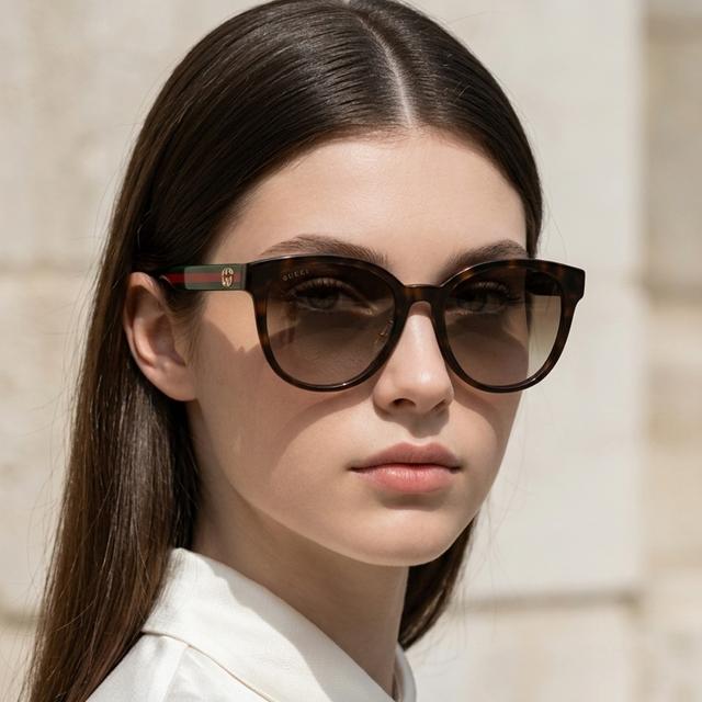 GUCCI Black Acetate Rectangular Sunglasses Asian Fit Unisex