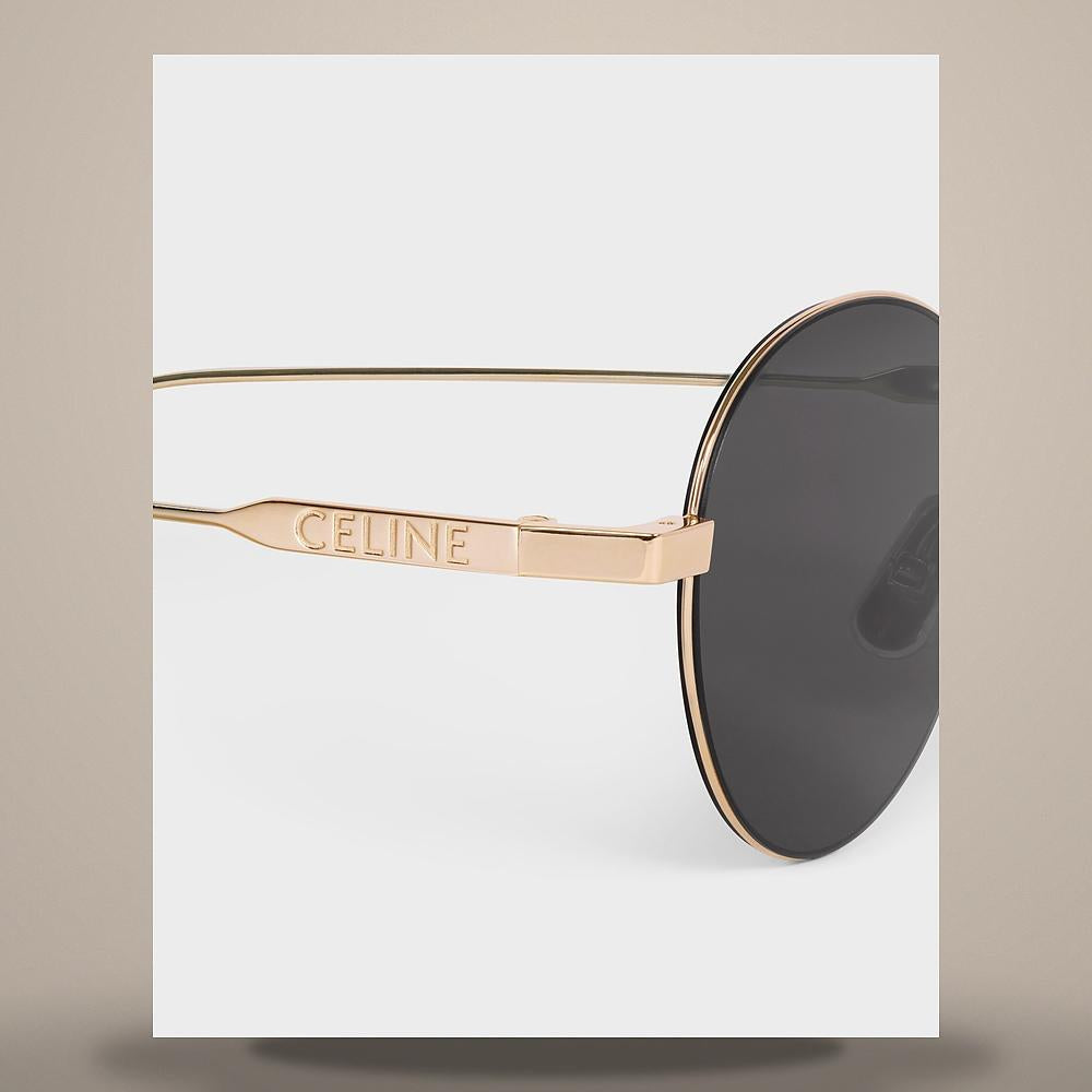 CELINE Metal Frame Light Gold Smoke Lens Sunglasses 4S346CMLB 35LS