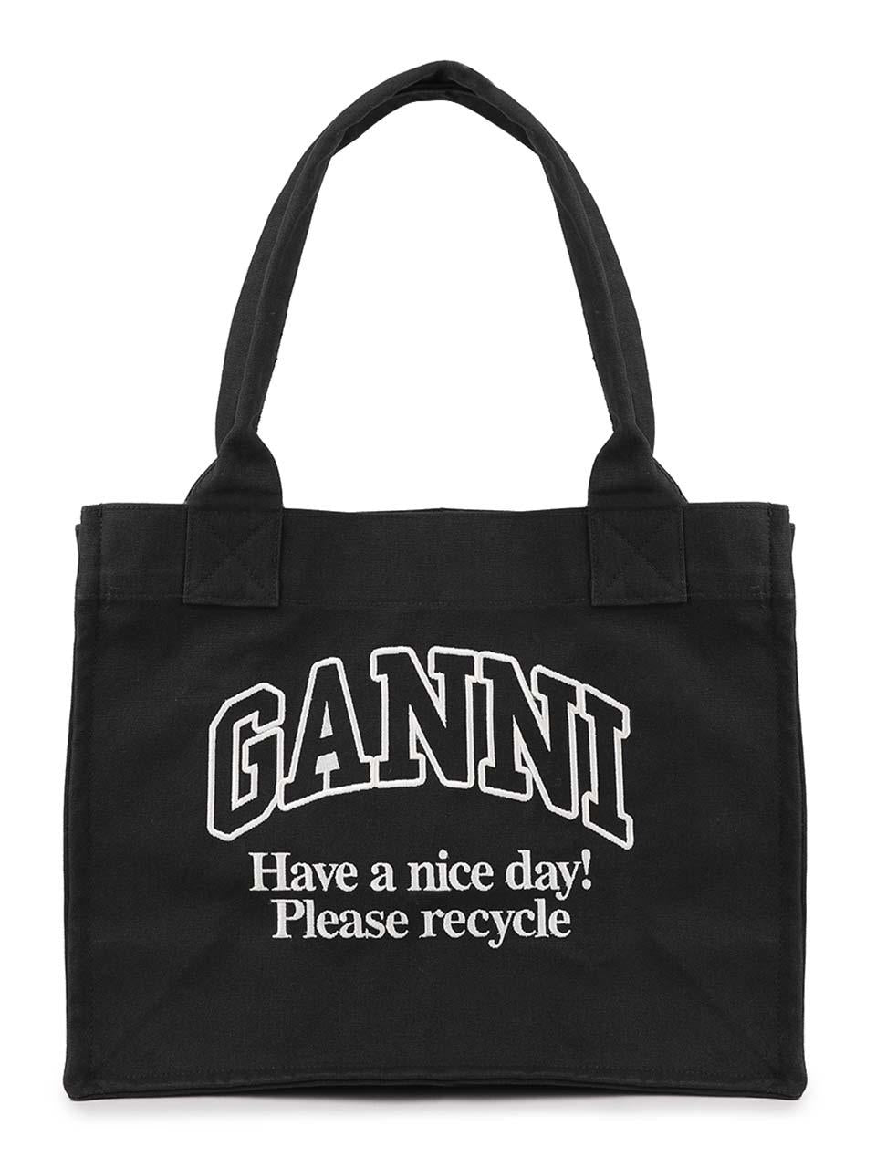 GANNI Large Easy Contrasted Logo Pocket Tote Bag Phantom A7180 252