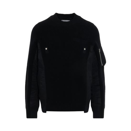 Sacai Black Wool Round Neck Sweater for Men 23SCM083001