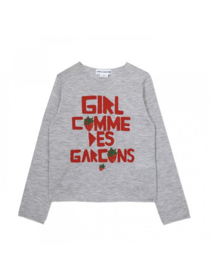 Comme des Garcons Strawberry Westpole Logo Grey Round Neck Knit Sweater