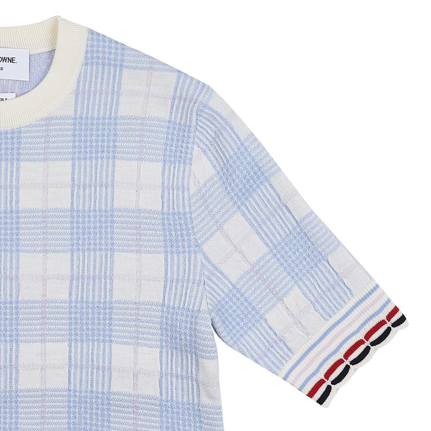THOM BROWNE Women’s Scallop Edge Check Wool Crewneck Sweater