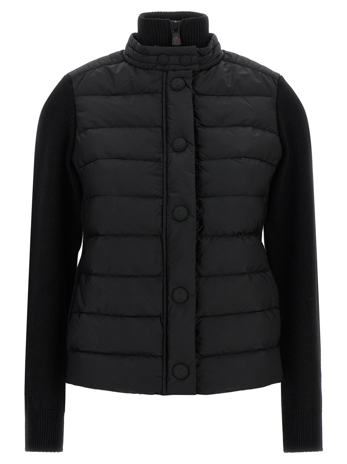 Moncler Black Knit-Trim Down Puffer Jacket