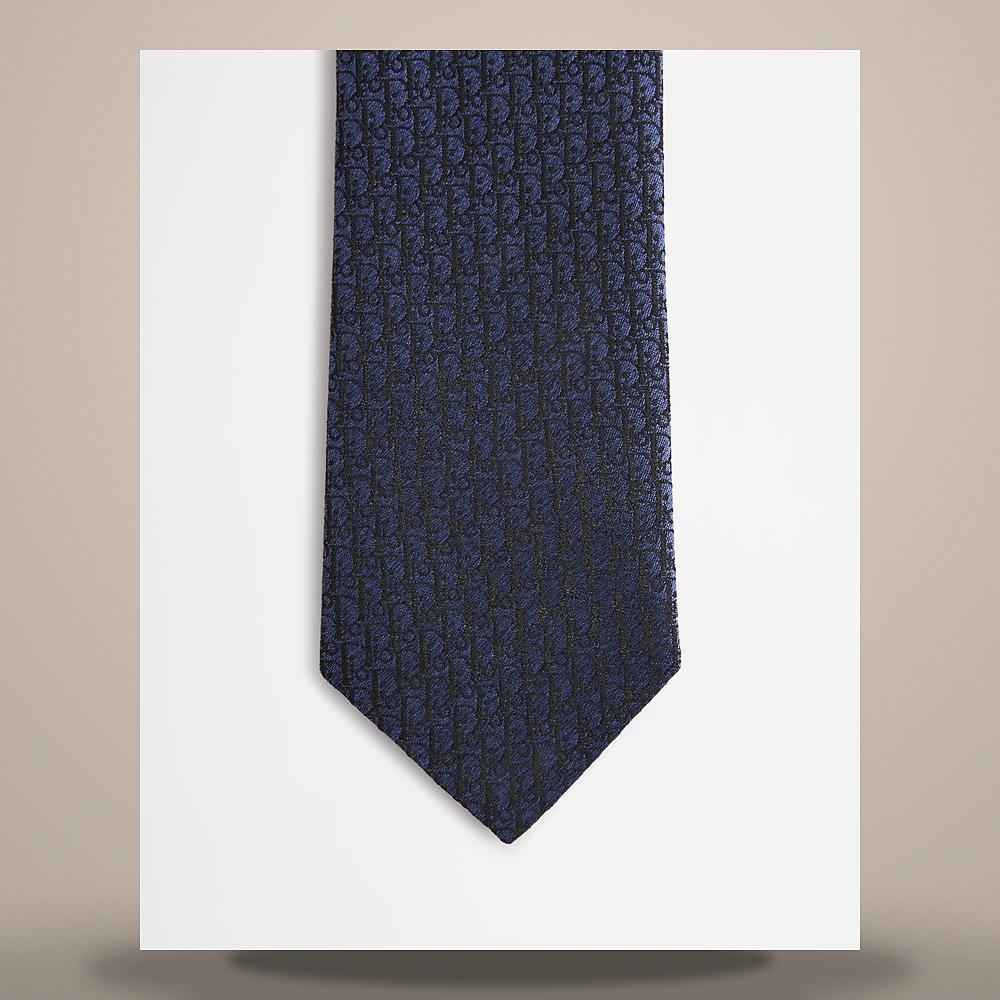 DIOR Oblique Blue Black Silk Tie
