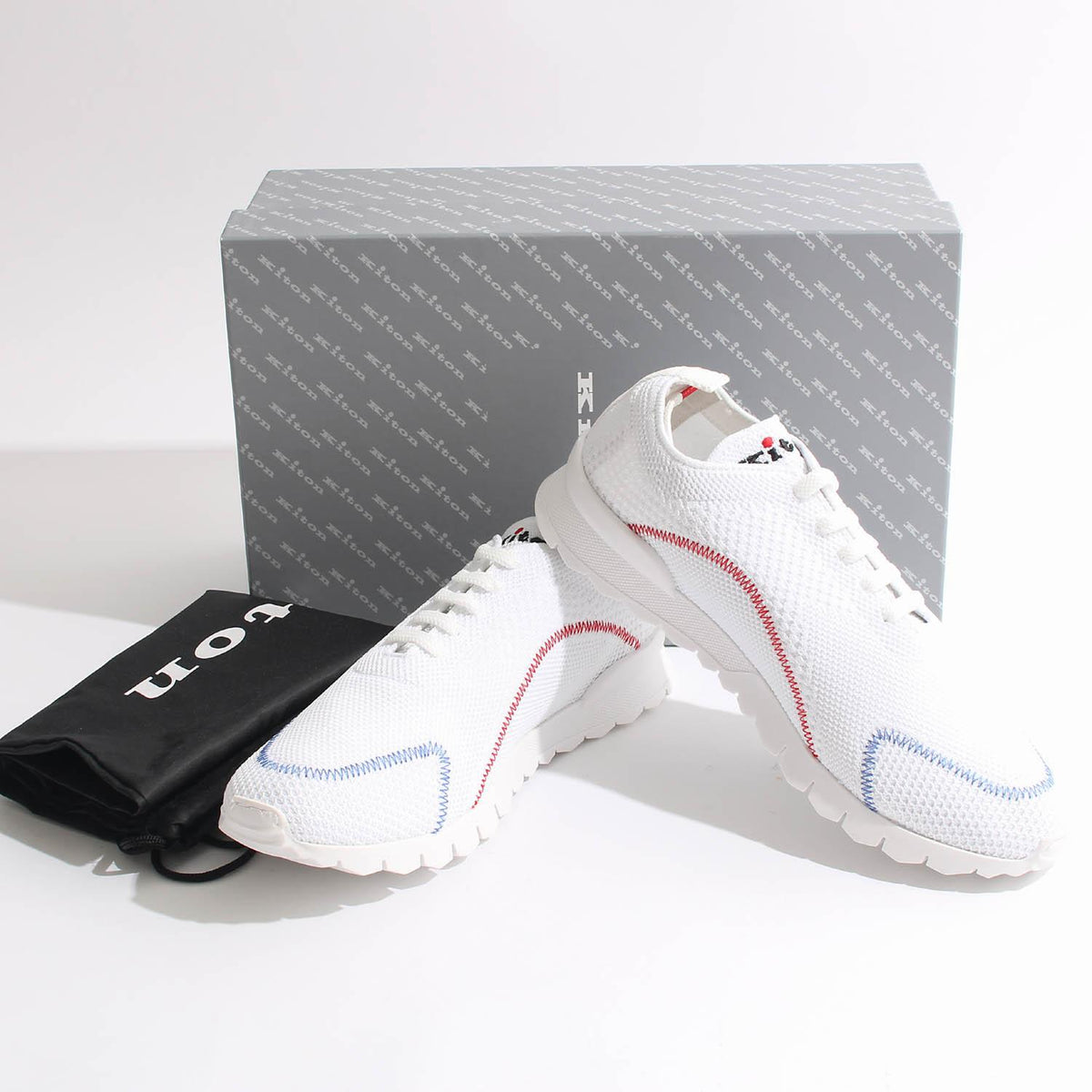 Kiton White Red Mesh Running Low-Top Sneakers for Men