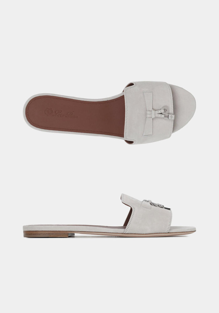Loro Piana Pearl Powder Summer Charms Suede Slide Sandals