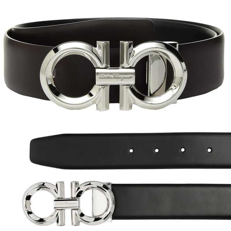 Ferragamo Double Gancini Reversible Leather Belt Black 67 9939 0694743