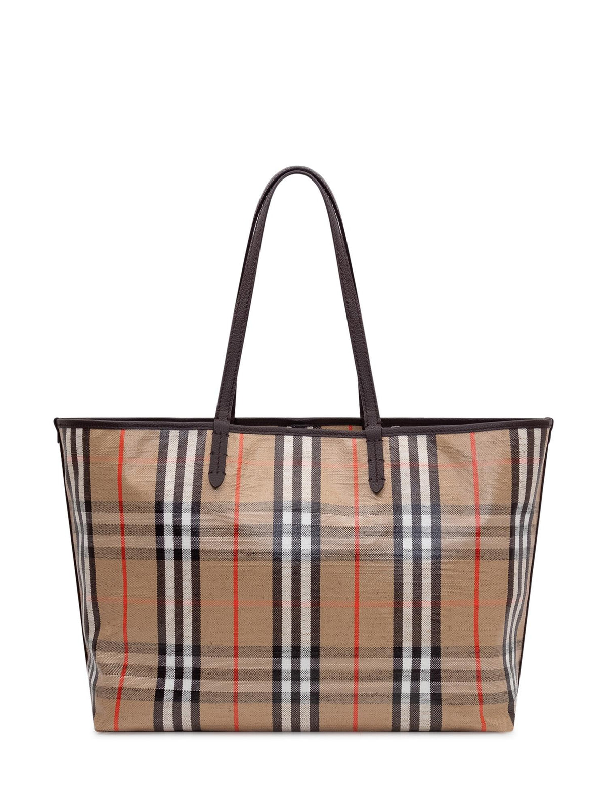 BURBERRY Beige Canvas Leather Trim Tote Bag