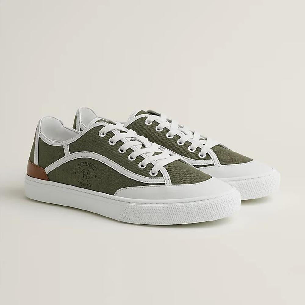 HERMES Get Sneakers Suede Goatskin Calfskin Khaki Low-Top Men