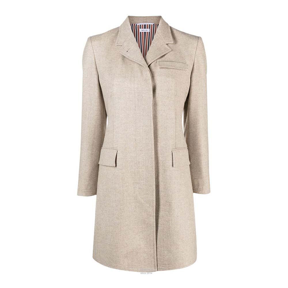 THOM BROWNE Beige Wool Flannel Chesterfield Coat Dress