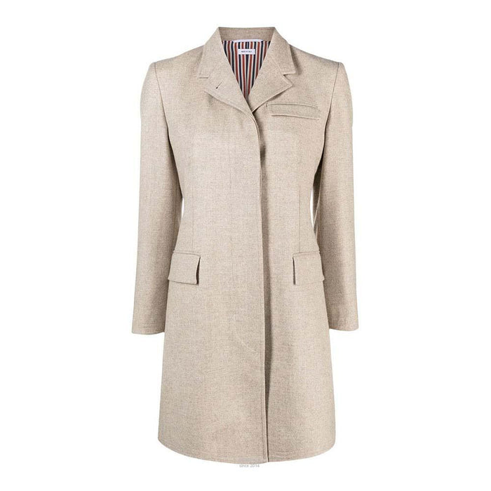 THOM BROWNE Beige Wool Flannel Chesterfield Coat Dress