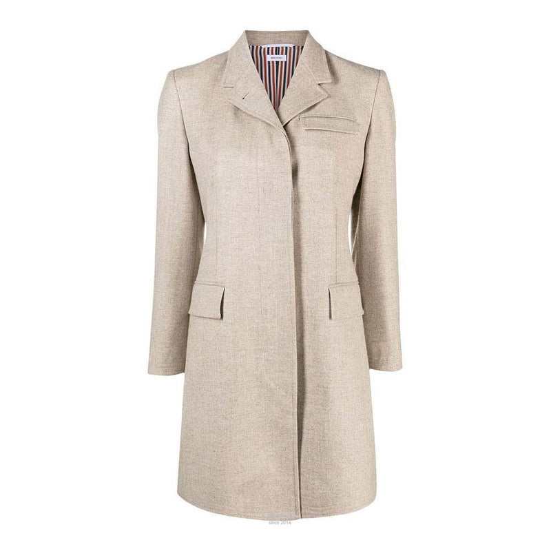 THOM BROWNE Beige Wool Flannel Chesterfield Coat Dress