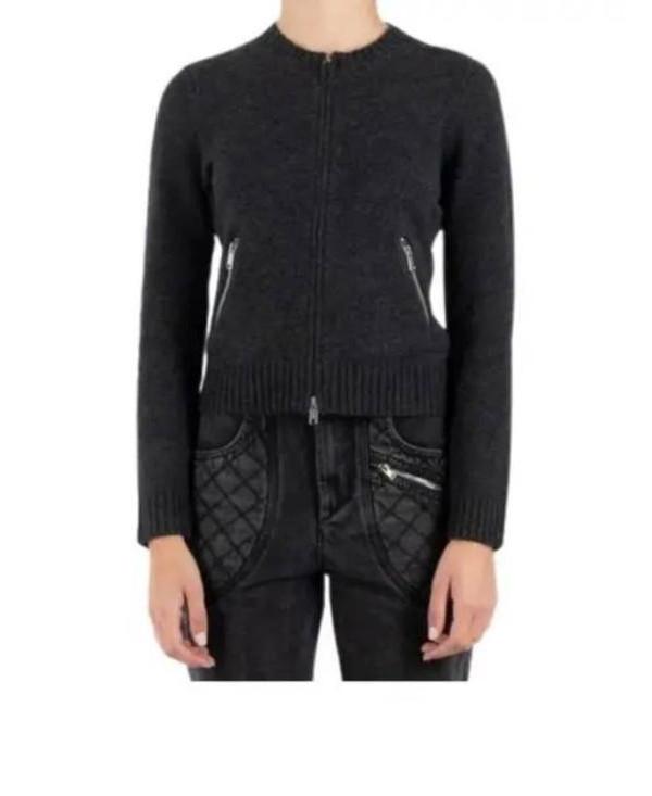 Isabel Marant Lynda Zip-Up Knit Sweater Ivory Round Neck