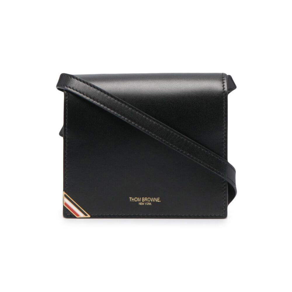 THOM BROWNE Patent Leather Card Holder Crossbody Bag Black