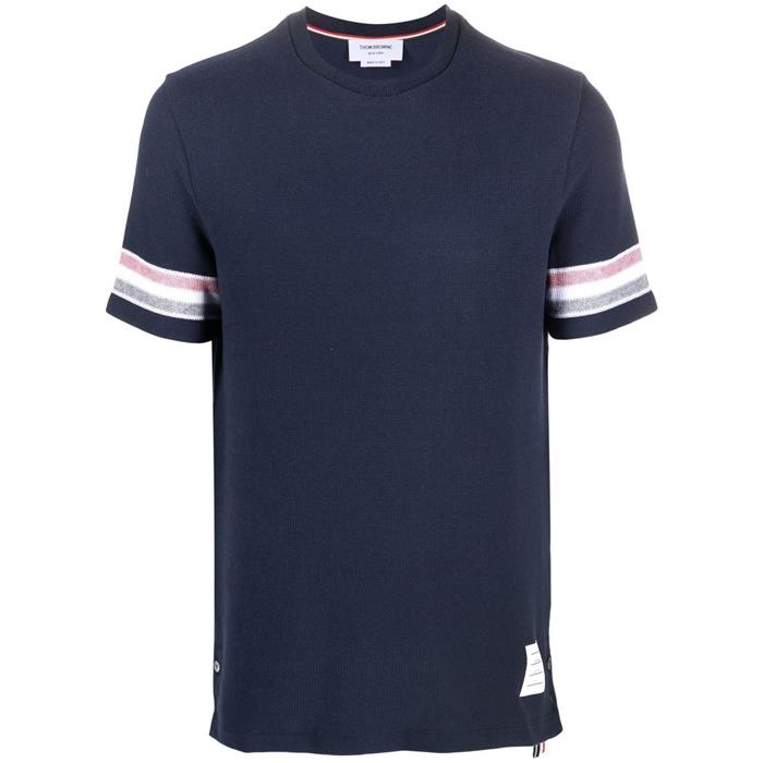 THOM BROWNE Textured Stripe Cotton Short Sleeve T-Shirt MJS204A