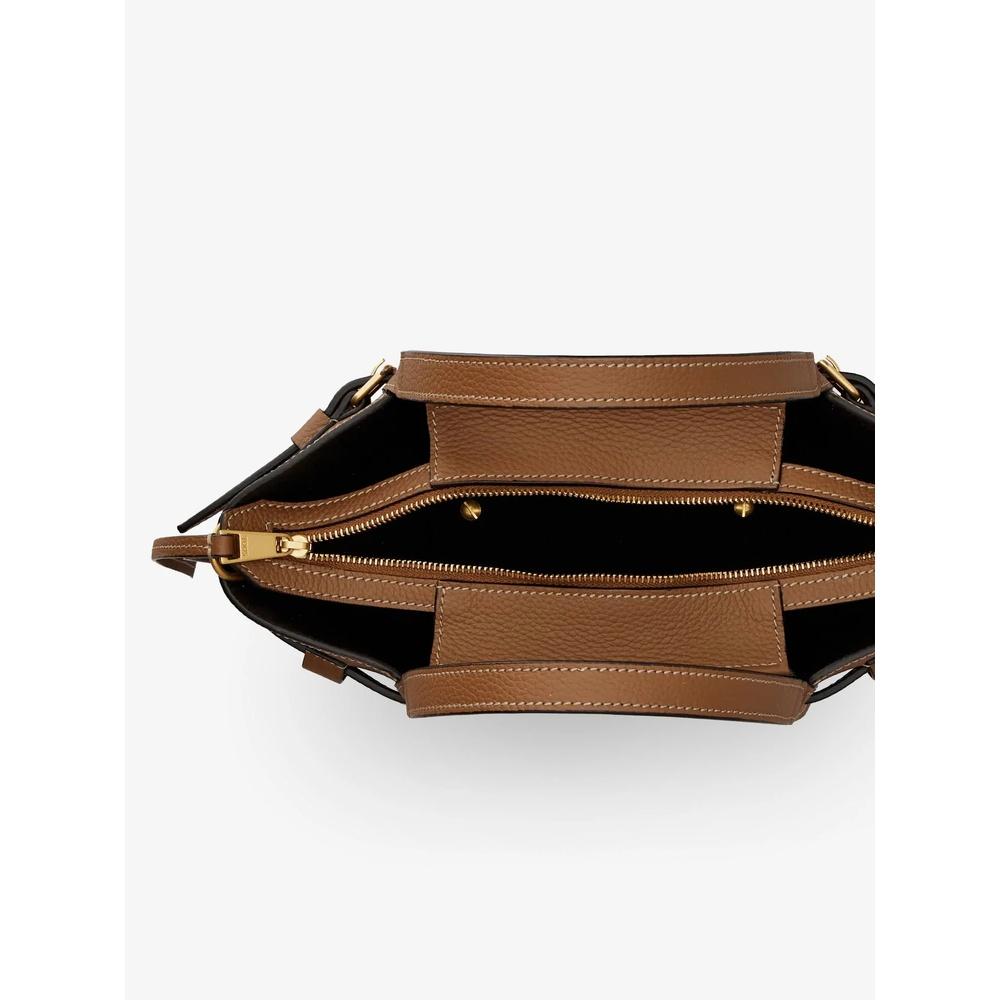 Tods T Logo Leather Tote Bag Brown