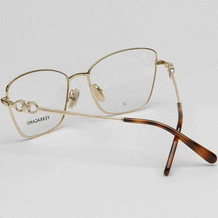 Ferragamo Gold Metal Cat-Eye Rectangle Eyeglass Frames Unisex SF2224N 710